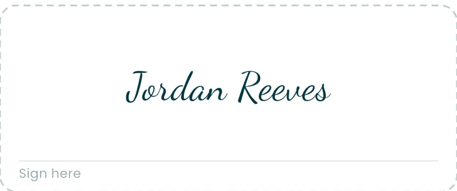 A typed signature rendered in script: Jordan Reeves